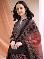 Thumbnail for Front Slit Motifs A-Line Printed Kurta With Pant & Dupatta, Black - Hiral Fashion - Distacart