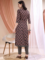 Thumbnail for Front Slit Motifs A-Line Printed Kurta With Pant & Dupatta, Black - Hiral Fashion - Distacart