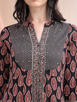 Thumbnail for Front Slit Motifs A-Line Printed Kurta With Pant & Dupatta, Black - Hiral Fashion - Distacart