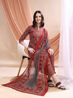Thumbnail for Front Slit Motifs A-Line Printed Kurta With Pant & Dupatta, Maroon - Hiral Fashion - Distacart