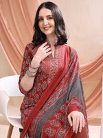 Thumbnail for Front Slit Motifs A-Line Printed Kurta With Pant & Dupatta, Maroon - Hiral Fashion - Distacart