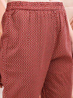 Thumbnail for Front Slit Motifs A-Line Printed Kurta With Pant & Dupatta, Maroon - Hiral Fashion - Distacart