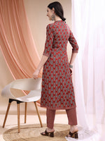 Thumbnail for Front Slit Motifs A-Line Printed Kurta With Pant & Dupatta, Maroon - Hiral Fashion - Distacart