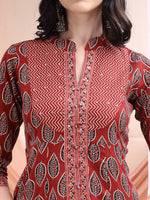 Thumbnail for Front Slit Motifs A-Line Printed Kurta With Pant & Dupatta, Maroon - Hiral Fashion - Distacart