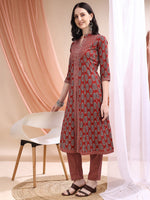 Thumbnail for Front Slit Motifs A-Line Printed Kurta With Pant & Dupatta, Maroon - Hiral Fashion - Distacart