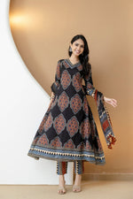 Thumbnail for Ethnic Motif Printed Anarkali Kurta Set With Matching Pants & Dupatta, Black - Hiral Fashion - Distacart