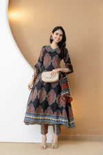 Thumbnail for Ethnic Motif Printed Anarkali Kurta Set With Matching Pants & Dupatta, Black - Hiral Fashion - Distacart
