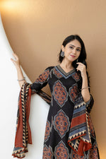 Thumbnail for Ethnic Motif Printed Anarkali Kurta Set With Matching Pants & Dupatta, Black - Hiral Fashion - Distacart