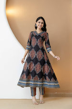 Thumbnail for Ethnic Motif Printed Anarkali Kurta Set With Matching Pants & Dupatta, Black - Hiral Fashion - Distacart