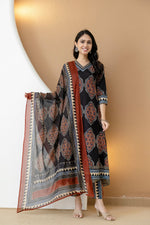 Thumbnail for Ethnic Motif Printed Anarkali Kurta Set With Matching Pants & Dupatta, Black - Hiral Fashion - Distacart