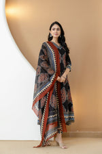 Thumbnail for Ethnic Motif Printed Anarkali Kurta Set With Matching Pants & Dupatta, Black - Hiral Fashion - Distacart