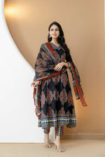Thumbnail for Ethnic Motif Printed Anarkali Kurta Set With Matching Pants & Dupatta, Black - Hiral Fashion - Distacart