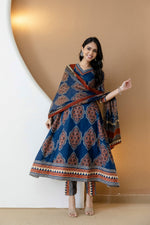 Thumbnail for Ethnic Motif Printed Anarkali Kurta Set With Matching Pants & Dupatta, Blue - Hiral Fashion - Distacart