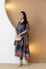 Thumbnail for Ethnic Motif Printed Anarkali Kurta Set With Matching Pants & Dupatta, Blue - Hiral Fashion - Distacart