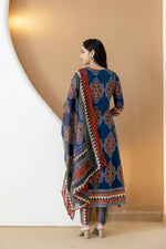 Thumbnail for Ethnic Motif Printed Anarkali Kurta Set With Matching Pants & Dupatta, Blue - Hiral Fashion - Distacart