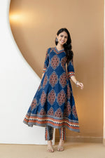 Thumbnail for Ethnic Motif Printed Anarkali Kurta Set With Matching Pants & Dupatta, Blue - Hiral Fashion - Distacart