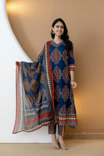 Thumbnail for Ethnic Motif Printed Anarkali Kurta Set With Matching Pants & Dupatta, Blue - Hiral Fashion - Distacart