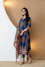 Thumbnail for Ethnic Motif Printed Anarkali Kurta Set With Matching Pants & Dupatta, Blue - Hiral Fashion - Distacart