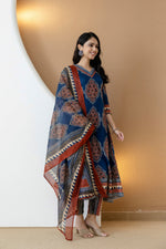Thumbnail for Ethnic Motif Printed Anarkali Kurta Set With Matching Pants & Dupatta, Blue - Hiral Fashion - Distacart