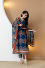 Thumbnail for Ethnic Motif Printed Anarkali Kurta Set With Matching Pants & Dupatta, Blue - Hiral Fashion - Distacart