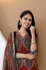 Thumbnail for Ethnic Motif Printed Anarkali Kurta Set With Matching Pants & Dupatta, Rust - Hiral Fashion - Distacart