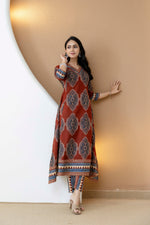 Thumbnail for Ethnic Motif Printed Anarkali Kurta Set With Matching Pants & Dupatta, Rust - Hiral Fashion - Distacart