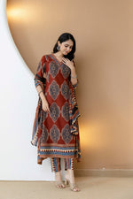 Thumbnail for Ethnic Motif Printed Anarkali Kurta Set With Matching Pants & Dupatta, Rust - Hiral Fashion - Distacart