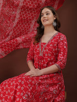 Thumbnail for Embroidered & Floral Printed Kurta With Palazzo & Printed Dupatta, Pink - Hiral Fashion - Distacart