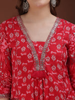 Thumbnail for Embroidered & Floral Printed Kurta With Palazzo & Printed Dupatta, Pink - Hiral Fashion - Distacart