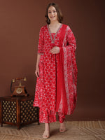 Thumbnail for Embroidered & Floral Printed Kurta With Palazzo & Printed Dupatta, Pink - Hiral Fashion - Distacart