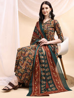 Thumbnail for Paisley Printed Angarkha Style Anarkali Kurta With Pant & Dupatta, Bottle-Green - Hiral Fashion - Distacart