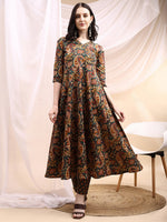 Thumbnail for Paisley Printed Angarkha Style Anarkali Kurta With Pant & Dupatta, Bottle-Green - Hiral Fashion - Distacart