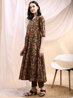 Thumbnail for Paisley Printed Angarkha Style Anarkali Kurta With Pant & Dupatta, Bottle-Green - Hiral Fashion - Distacart