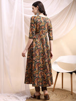 Thumbnail for Paisley Printed Angarkha Style Anarkali Kurta With Pant & Dupatta, Bottle-Green - Hiral Fashion - Distacart