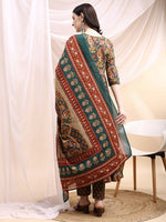 Thumbnail for Paisley Printed Angarkha Style Anarkali Kurta With Pant & Dupatta, Bottle-Green - Hiral Fashion - Distacart