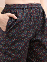 Thumbnail for Paisley Printed Angarkha Style Anarkali Kurta With Pant & Dupatta, Navy Blue - Hiral Fashion - Distacart