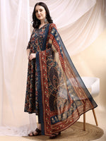Thumbnail for Paisley Printed Angarkha Style Anarkali Kurta With Pant & Dupatta, Navy Blue - Hiral Fashion - Distacart