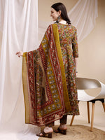 Thumbnail for Paisley Printed Angarkha Style Anarkali Kurta With Pant & Dupatta, Olive - Hiral Fashion - Distacart