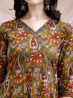 Thumbnail for Paisley Printed Angarkha Style Anarkali Kurta With Pant & Dupatta, Olive - Hiral Fashion - Distacart