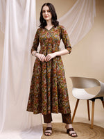 Thumbnail for Paisley Printed Angarkha Style Anarkali Kurta With Pant & Dupatta, Olive - Hiral Fashion - Distacart