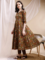 Thumbnail for Paisley Printed Angarkha Style Anarkali Kurta With Pant & Dupatta, Olive - Hiral Fashion - Distacart