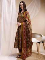Thumbnail for Paisley Printed Angarkha Style Anarkali Kurta With Pant & Dupatta, Olive - Hiral Fashion - Distacart