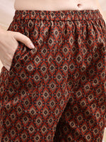 Thumbnail for Paisley Printed Angarkha Style Anarkali Kurta With Pant & Dupatta, Rust - Hiral Fashion - Distacart