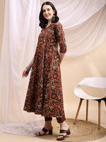 Thumbnail for Paisley Printed Angarkha Style Anarkali Kurta With Pant & Dupatta, Rust - Hiral Fashion - Distacart