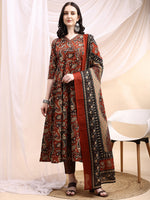 Thumbnail for Paisley Printed Angarkha Style Anarkali Kurta With Pant & Dupatta, Rust - Hiral Fashion - Distacart