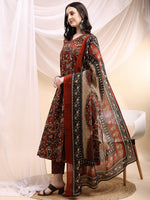 Thumbnail for Paisley Printed Angarkha Style Anarkali Kurta With Pant & Dupatta, Rust - Hiral Fashion - Distacart