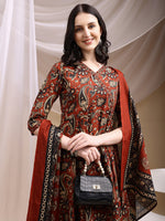 Thumbnail for Paisley Printed Angarkha Style Anarkali Kurta With Pant & Dupatta, Rust - Hiral Fashion - Distacart