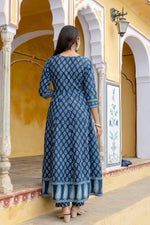 Thumbnail for Ethnic Printed Anarkali Kurta With Matching Pant & A Flowy Dupatta, Blue - Hiral Fashion - Distacart