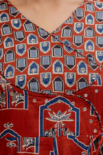 Thumbnail for Ajrakh-Inspired Ethnic Handblock Printed Angarkha Style Kurta With Pant & Printed Dupatta, Rust - Hiral Fashion - Distacart