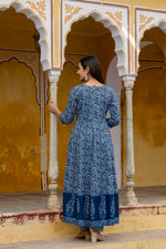 Thumbnail for Embroidered Anarkali Kurta With Pant & Printed Dupatta, Blue - Hiral Fashion - Distacart